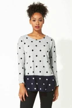 Roman Grey Originals Contrast Spot Print Long Sleeve Top -Roman Sales Shop unnamed file 6934
