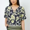 Roman Blue & Green Petite Floral Print Cold Shoulder Top
