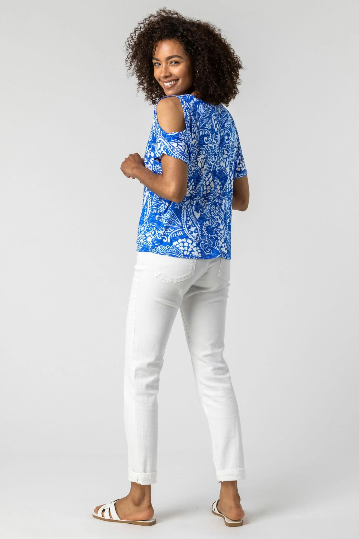 Roman Blue Paisley Burnout Print Tie Top 4 Roman Blue Paisley Burnout Print Tie Top - Image 2