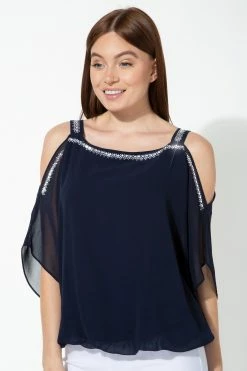 Roman Navy Hotfix Cold Shoulder Top