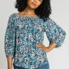 Roman Blue Petite Floral Print Bardot Top