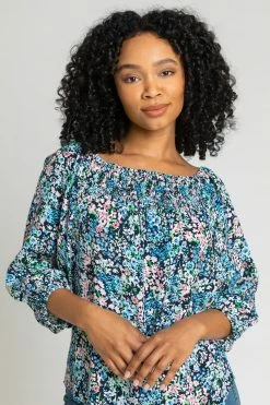 Roman Blue Petite Floral Print Bardot Top 11 Roman Blue Petite Floral Print Bardot Top -Roman Sales Shop unnamed file 6954