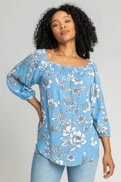 Roman Blue Petite Floral Print Bardot Top 13 Roman Blue Petite Floral Print Bardot Top -Roman Sales Shop unnamed file 6956