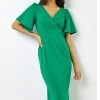Roman Green Gathered Wrap Front Midi Dress -Roman Sales Shop unnamed file 696