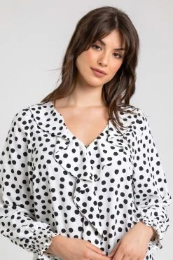 Roman White Curve Spot Print Frill Detail Top 10 Roman White Curve Spot Print Frill Detail Top -Roman Sales Shop unnamed file 6960