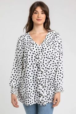 Roman White Curve Spot Print Frill Detail Top 11 Roman White Curve Spot Print Frill Detail Top -Roman Sales Shop unnamed file 6961