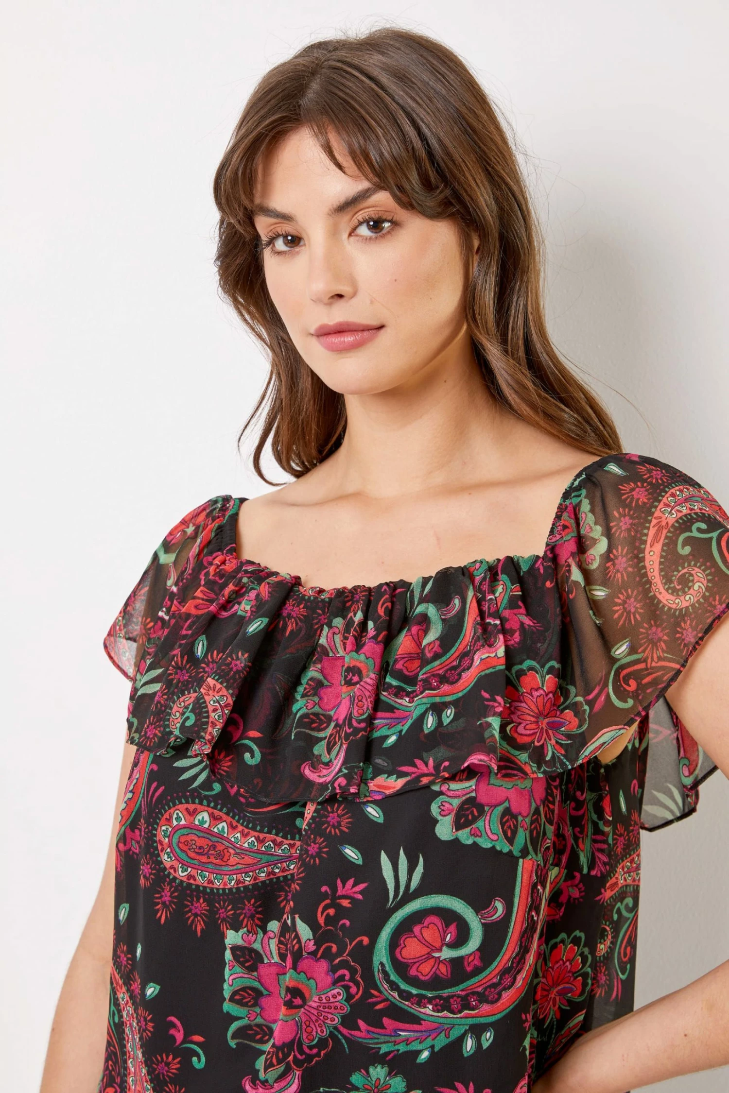Roman Pink Curve Paisley Print Bardot Top 5 Roman Pink Curve Paisley Print Bardot Top - Image 3