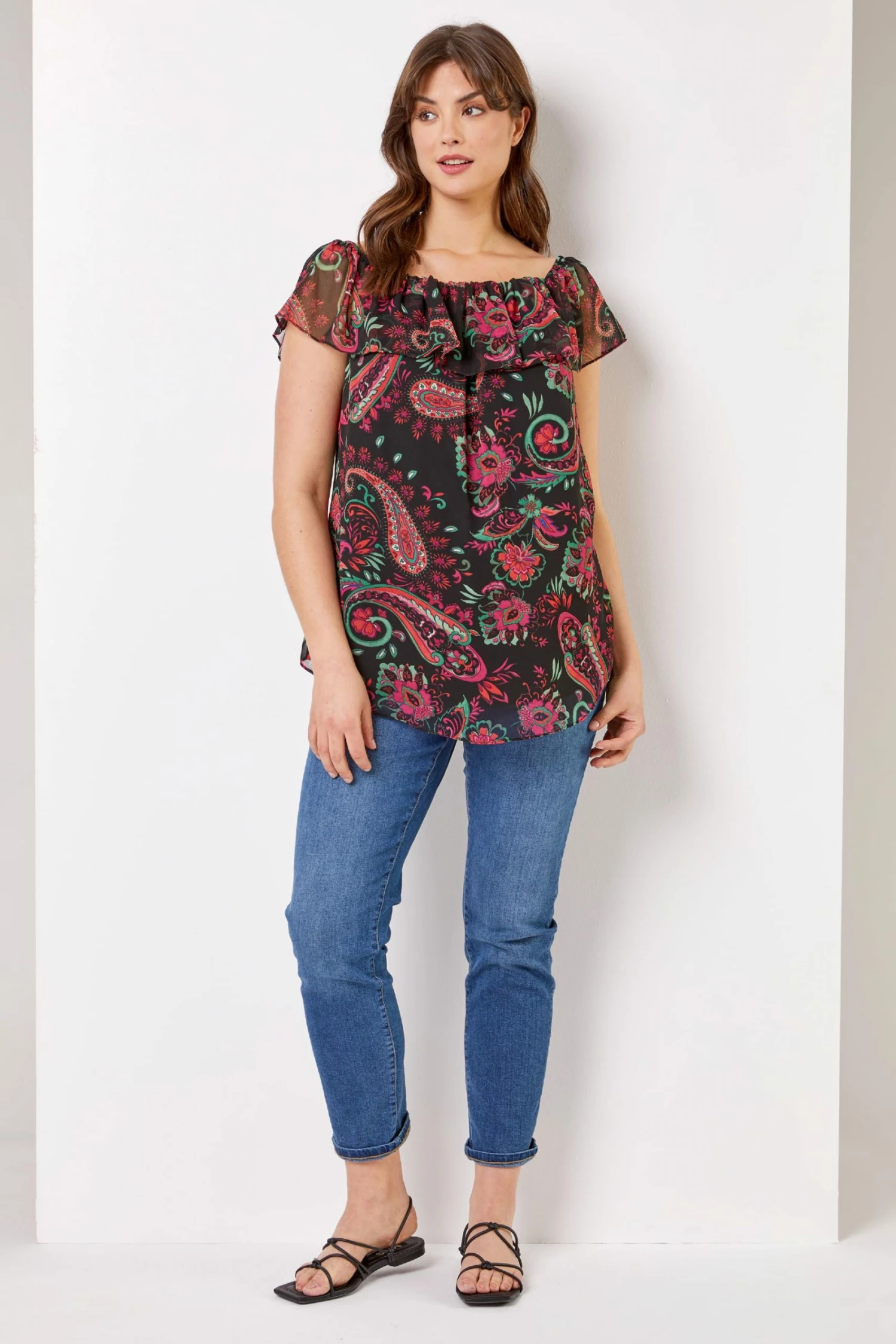 Roman Pink Curve Paisley Print Bardot Top 6 Roman Pink Curve Paisley Print Bardot Top - Image 4