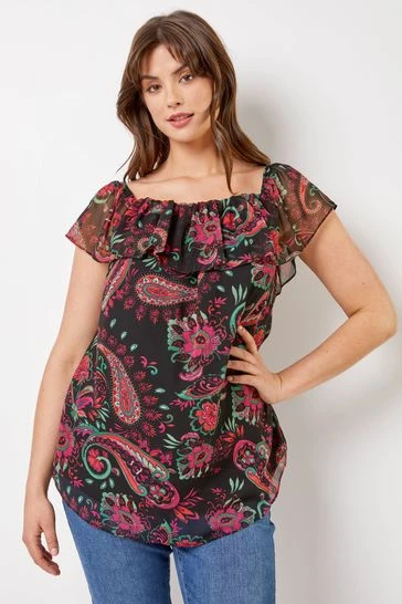 Roman Pink Curve Paisley Print Bardot Top 7 Roman Pink Curve Paisley Print Bardot Top - Image 5