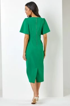 Roman Green Gathered Wrap Front Midi Dress -Roman Sales Shop unnamed file 697