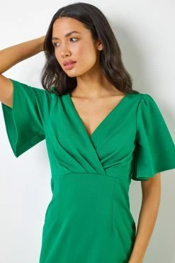 Roman Green Gathered Wrap Front Midi Dress -Roman Sales Shop unnamed file 699