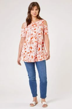 Roman Orange Curve Leaf Print Cold Shoulder Jersey Top 10 Roman Orange Curve Leaf Print Cold Shoulder Jersey Top -Roman Sales Shop unnamed file 6993