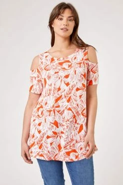 Roman Orange Curve Leaf Print Cold Shoulder Jersey Top 11 Roman Orange Curve Leaf Print Cold Shoulder Jersey Top -Roman Sales Shop unnamed file 6994