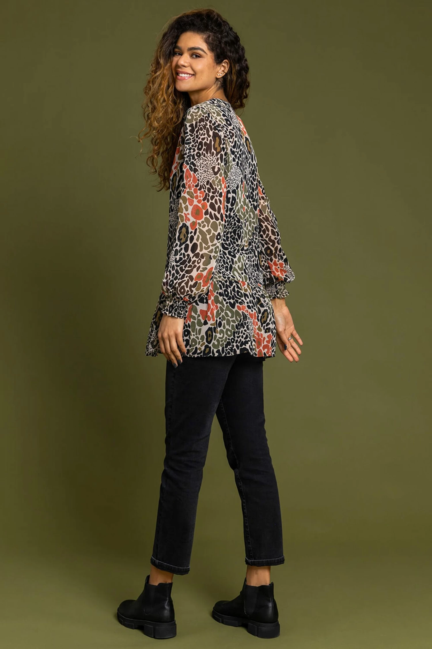 Roman Khaki Animal Print Peplum Top 4 Roman Khaki Animal Print Peplum Top - Image 2