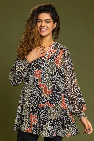 Roman Khaki Animal Print Peplum Top 7 Roman Khaki Animal Print Peplum Top - Image 5