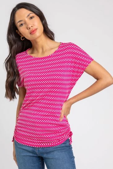 Roman Pink Textured Spot Print Tie Detail Top 7 Roman Pink Textured Spot Print Tie Detail Top - Image 5