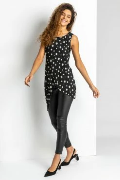 Roman Black Foil Print Plisse Asymmetric Top -Roman Sales Shop unnamed file 7024