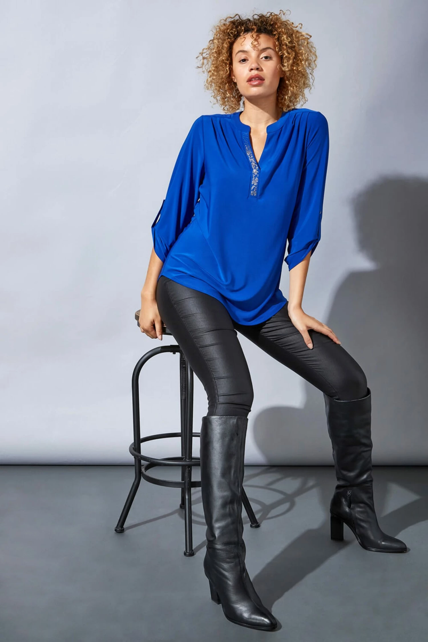 Roman Blue 3/4 Sleeve Embellished Top 6 Roman Blue 3/4 Sleeve Embellished Top - Image 4