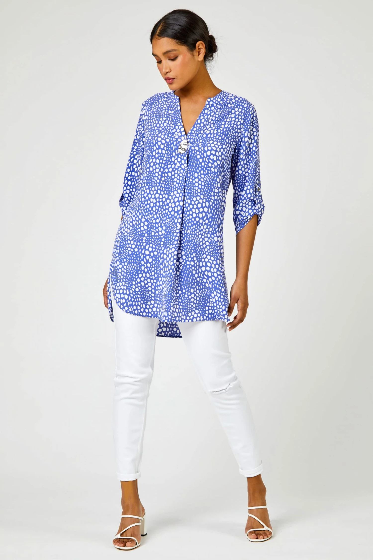 Roman Blue Longline Button Detail Abstract Spot Print Top 5 Roman Blue Longline Button Detail Abstract Spot Print Top - Image 3