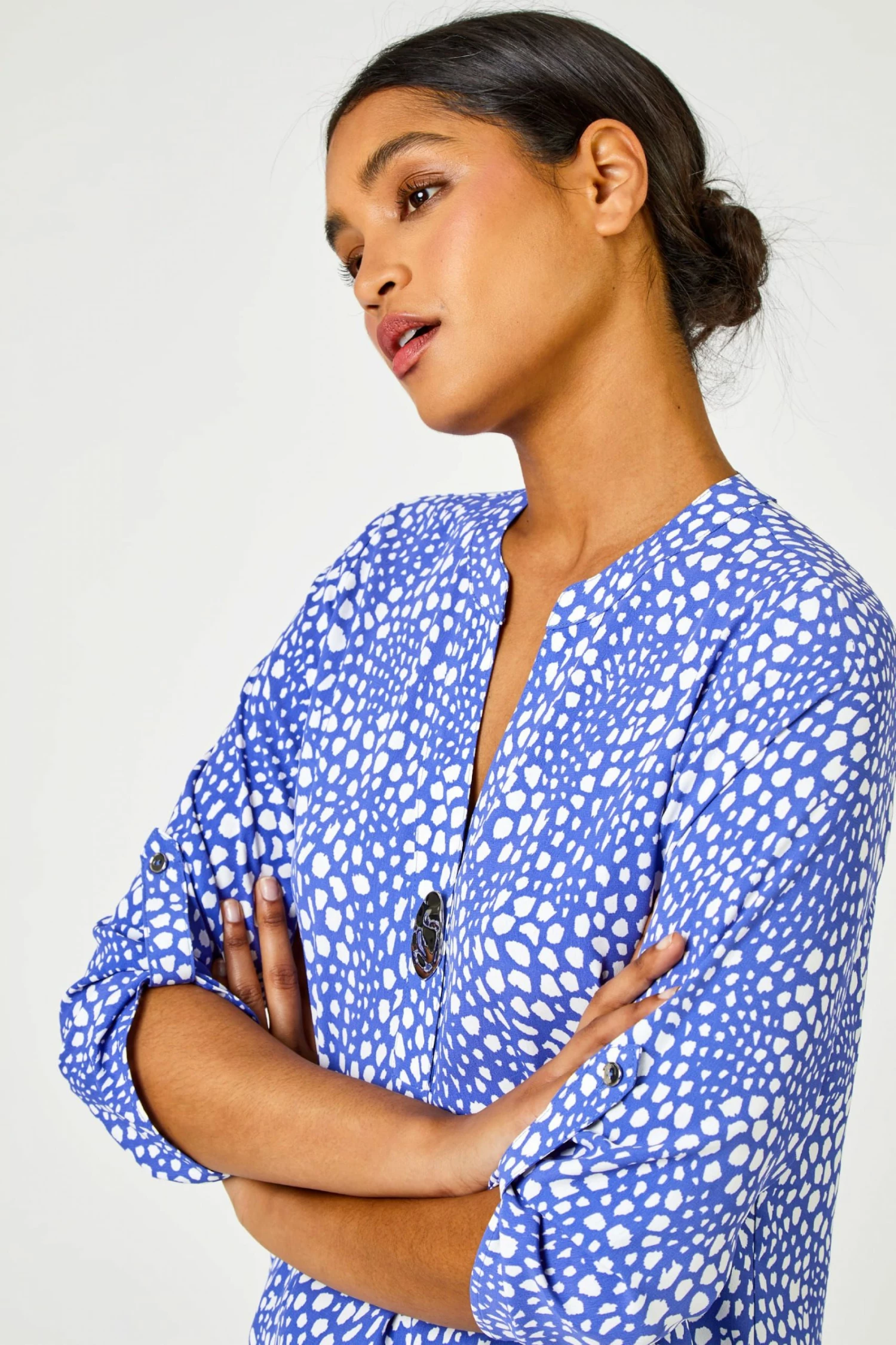 Roman Blue Longline Button Detail Abstract Spot Print Top 6 Roman Blue Longline Button Detail Abstract Spot Print Top - Image 4