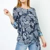 Roman Blue Petite Paisley Print Tie Side Top