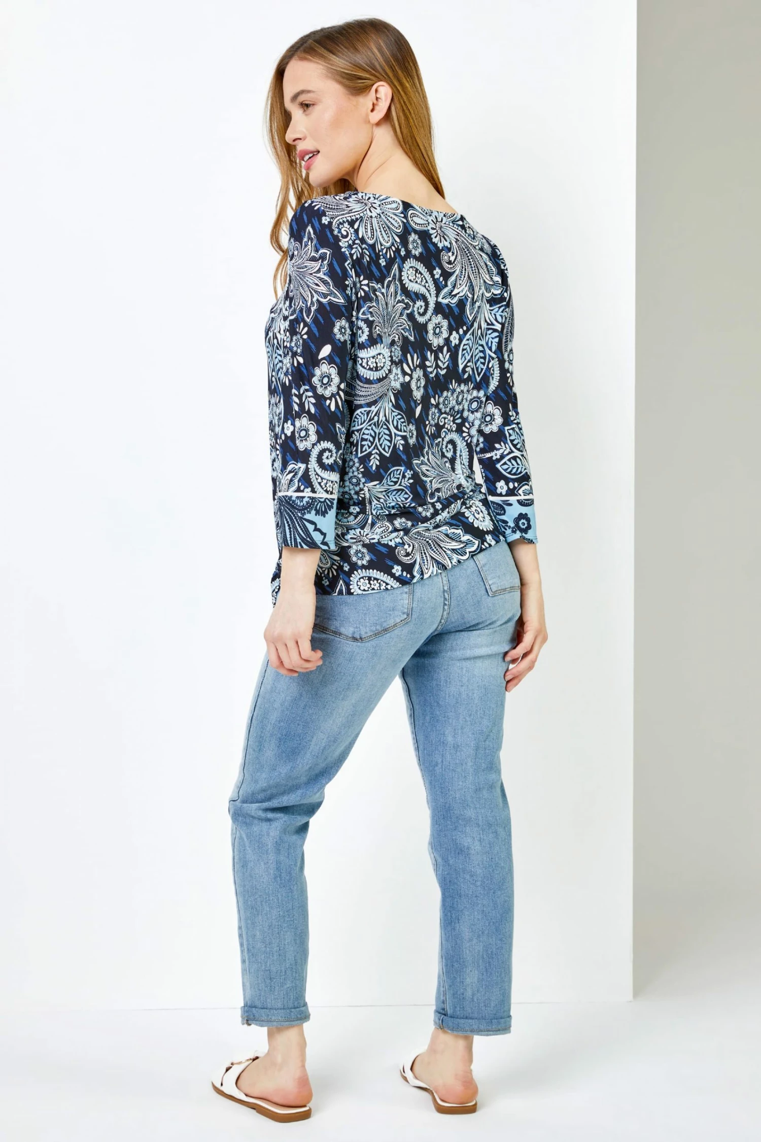 Roman Blue Petite Paisley Print Tie Side Top 4 Roman Blue Petite Paisley Print Tie Side Top - Image 2