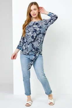 Roman Blue Petite Paisley Print Tie Side Top 9 Roman Blue Petite Paisley Print Tie Side Top -Roman Sales Shop unnamed file 7049