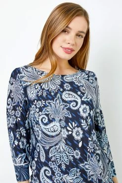 Roman Blue Petite Paisley Print Tie Side Top 10 Roman Blue Petite Paisley Print Tie Side Top -Roman Sales Shop unnamed file 7050