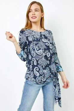 Roman Blue Petite Paisley Print Tie Side Top 11 Roman Blue Petite Paisley Print Tie Side Top -Roman Sales Shop unnamed file 7051