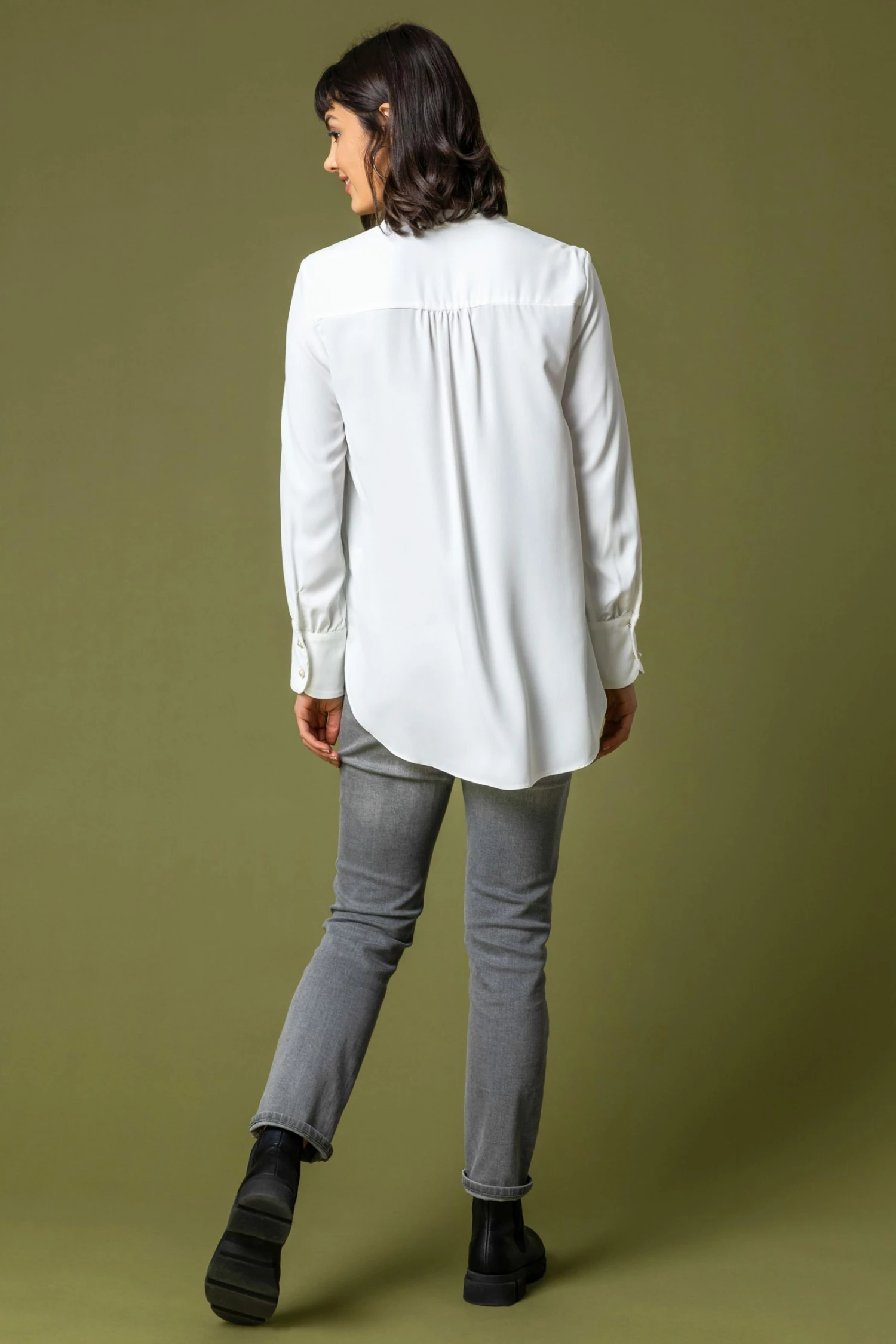 Roman Ivory Plain Chiffon Notch Neck Top 4 Roman Ivory Plain Chiffon Notch Neck Top - Image 2