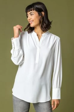 Roman Ivory Plain Chiffon Notch Neck Top 11 Roman Ivory Plain Chiffon Notch Neck Top -Roman Sales Shop unnamed file 7055