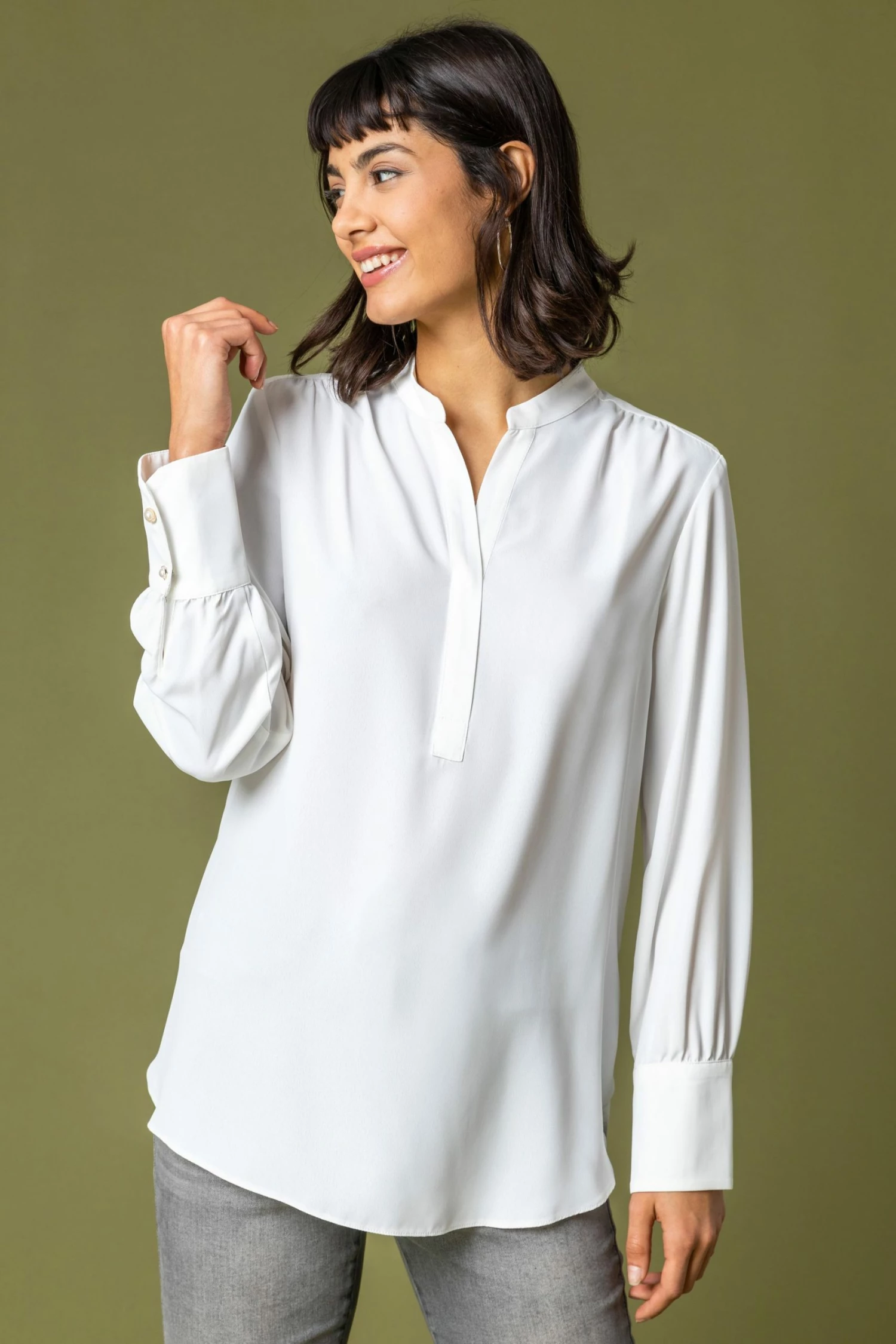 Roman Ivory Plain Chiffon Notch Neck Top 6 Roman Ivory Plain Chiffon Notch Neck Top - Image 4