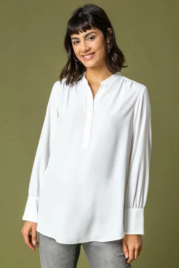 Roman Ivory Plain Chiffon Notch Neck Top 8 Roman Ivory Plain Chiffon Notch Neck Top - Image 6