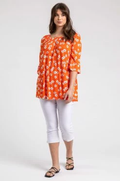 Roman Orange Curve Daisy Print Frill Sleeve Top 8 Roman Orange Curve Daisy Print Frill Sleeve Top -Roman Sales Shop unnamed file 7059