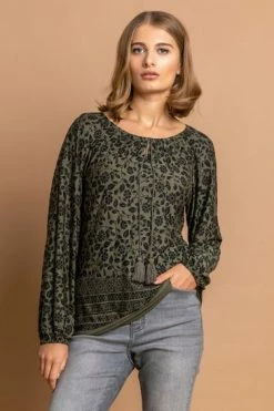 Roman Khaki Floral Border Print Tassel Top -Roman Sales Shop unnamed file 7067