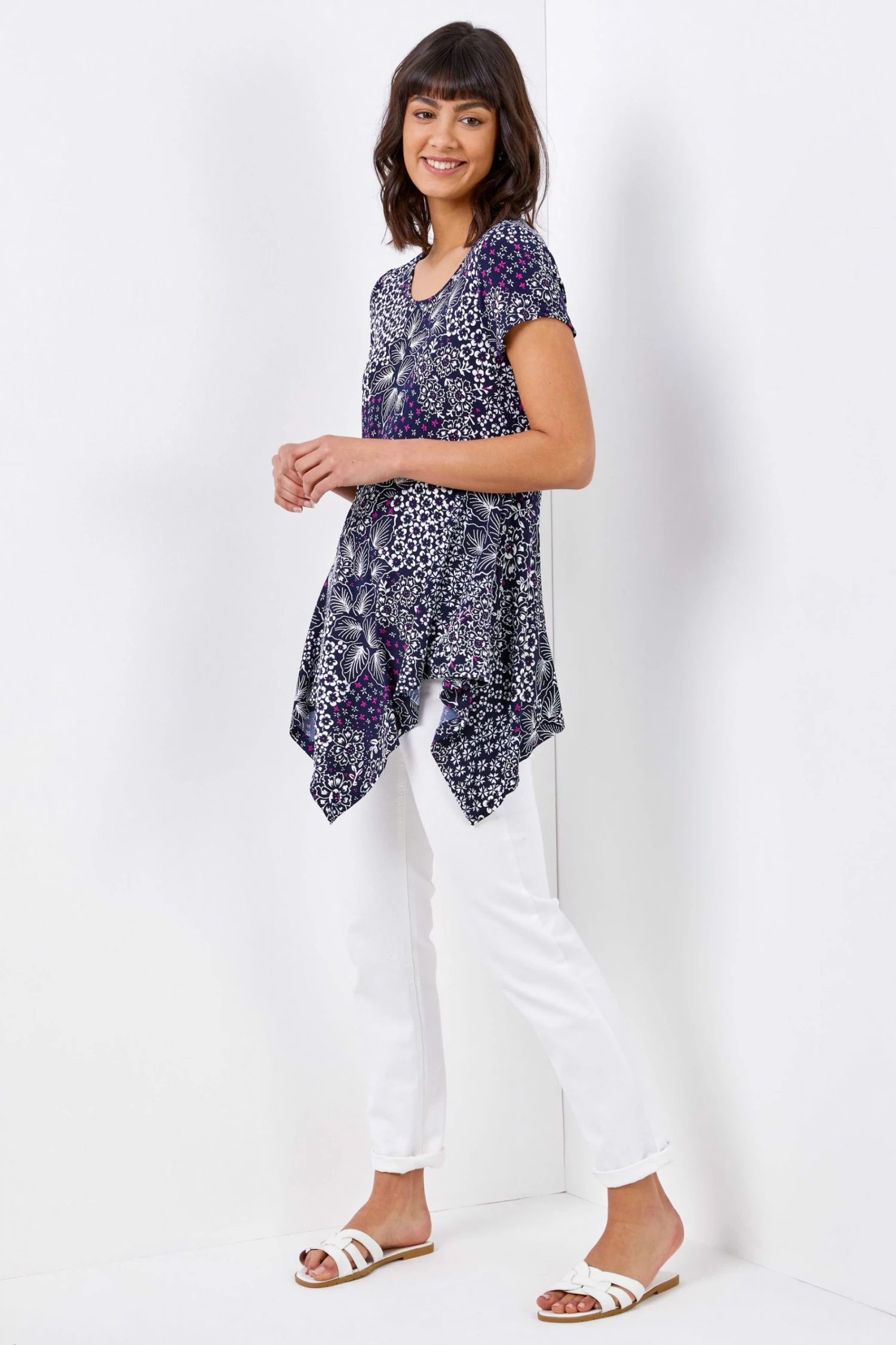 Roman Blue Floral Puff Print Hanky Hem Top 5 Roman Blue Floral Puff Print Hanky Hem Top - Image 3