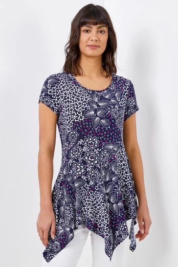 Roman Blue Floral Puff Print Hanky Hem Top 7 Roman Blue Floral Puff Print Hanky Hem Top - Image 5