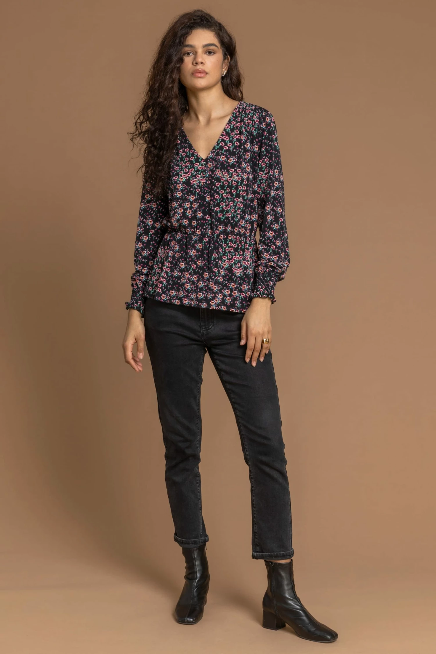 Roman Black Ditsy Floral Print Peplum Top 4 Roman Black Ditsy Floral Print Peplum Top - Image 2