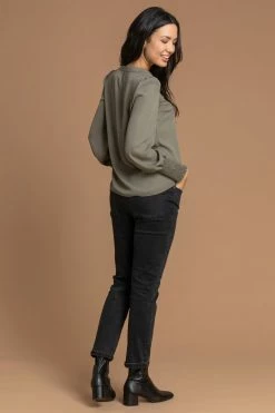 Roman Green Chiffon Shirred Cuff Button Detail Top -Roman Sales Shop unnamed file 7080