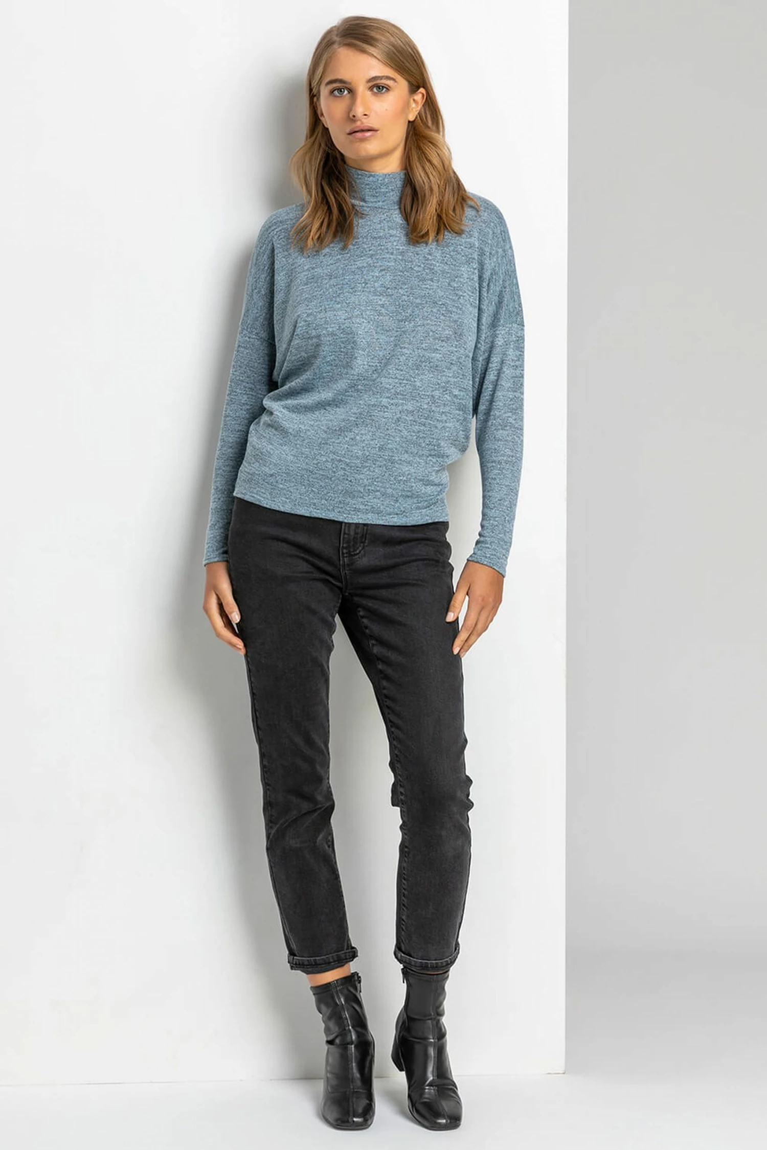 Roman Blue Button Detail Turtle Neck Top 3 Roman Blue Button Detail Turtle Neck Top