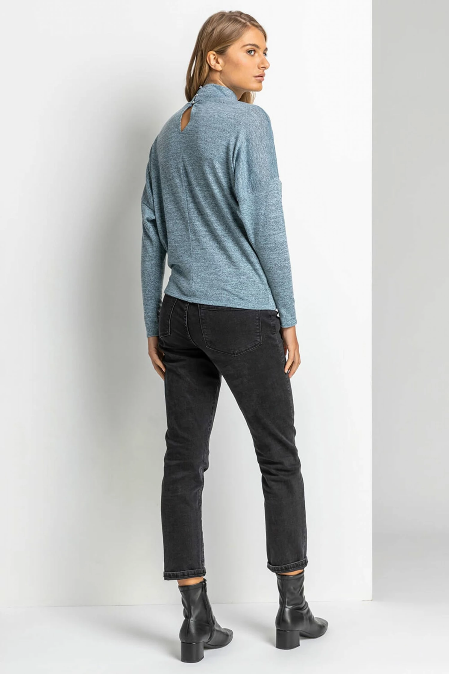 Roman Blue Button Detail Turtle Neck Top 4 Roman Blue Button Detail Turtle Neck Top - Image 2