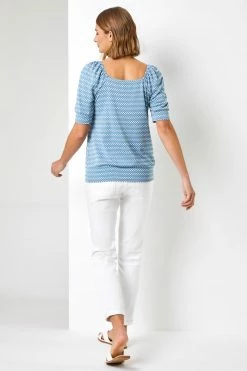 Roman Blue Textured Spot Print Square Neck Top -Roman Sales Shop unnamed file 7095