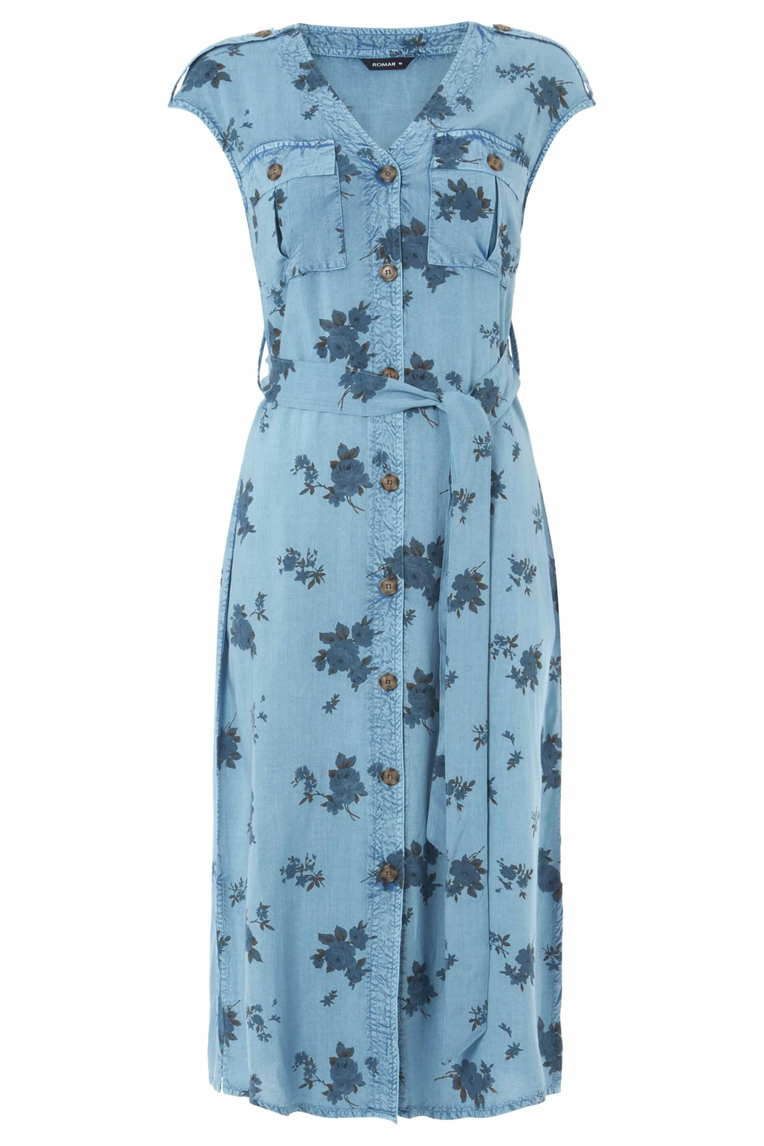 Roman Blue Floral Print Utility Midi Dress 6 Roman Blue Floral Print Utility Midi Dress - Image 4
