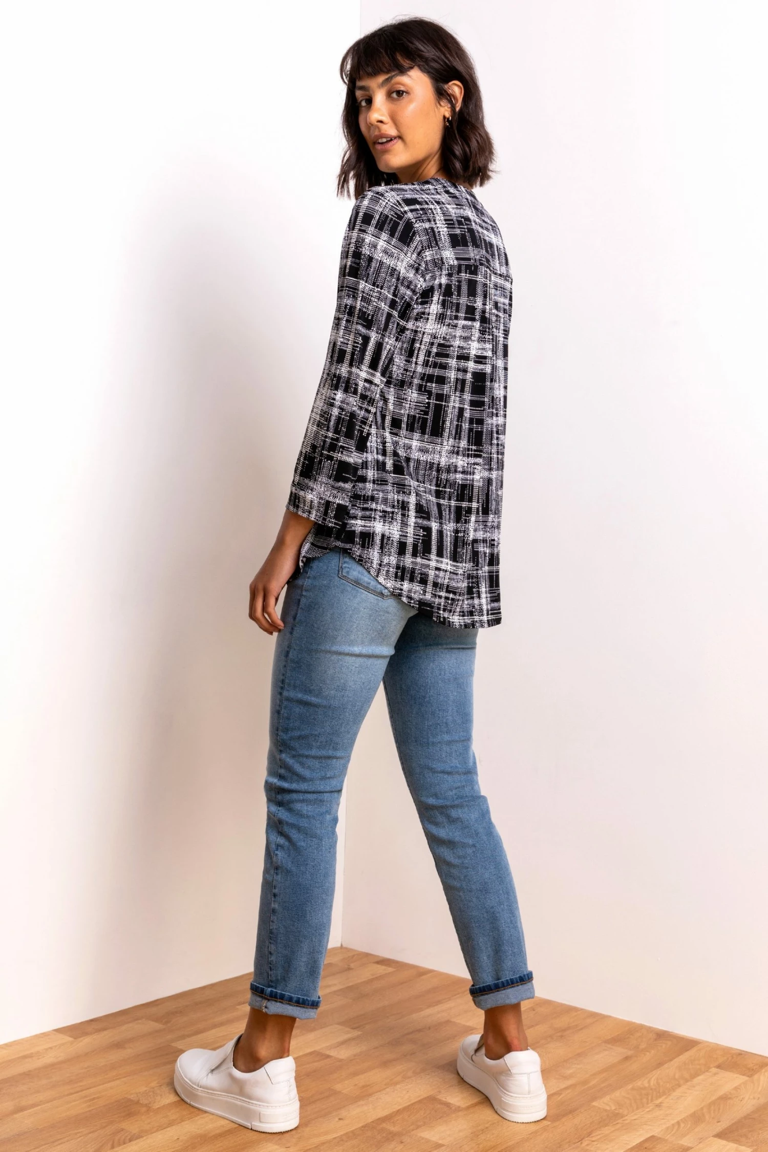 Roman Black Textured Check Print Top 6 Roman Black Textured Check Print Top - Image 4