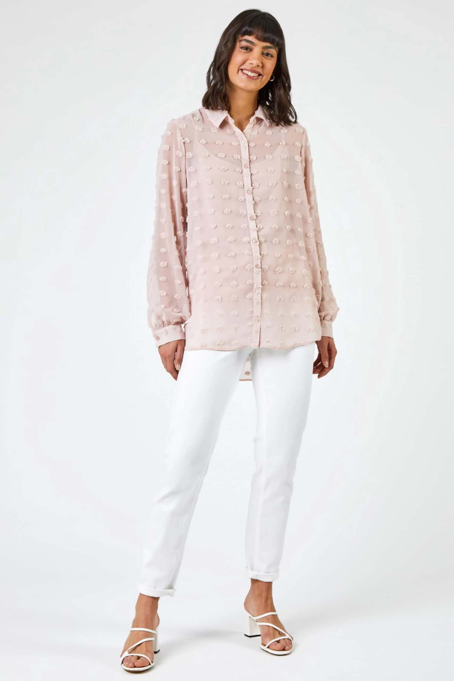 Roman Powder Pink Textured Spot Button Up Blouse 4 Roman Powder Pink Textured Spot Button Up Blouse - Image 2