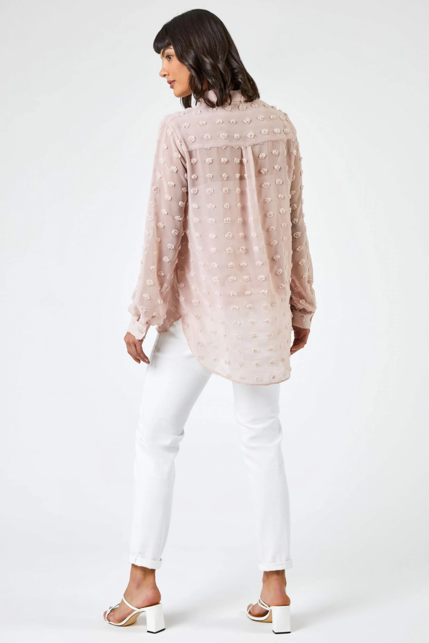 Roman Powder Pink Textured Spot Button Up Blouse 5 Roman Powder Pink Textured Spot Button Up Blouse - Image 3