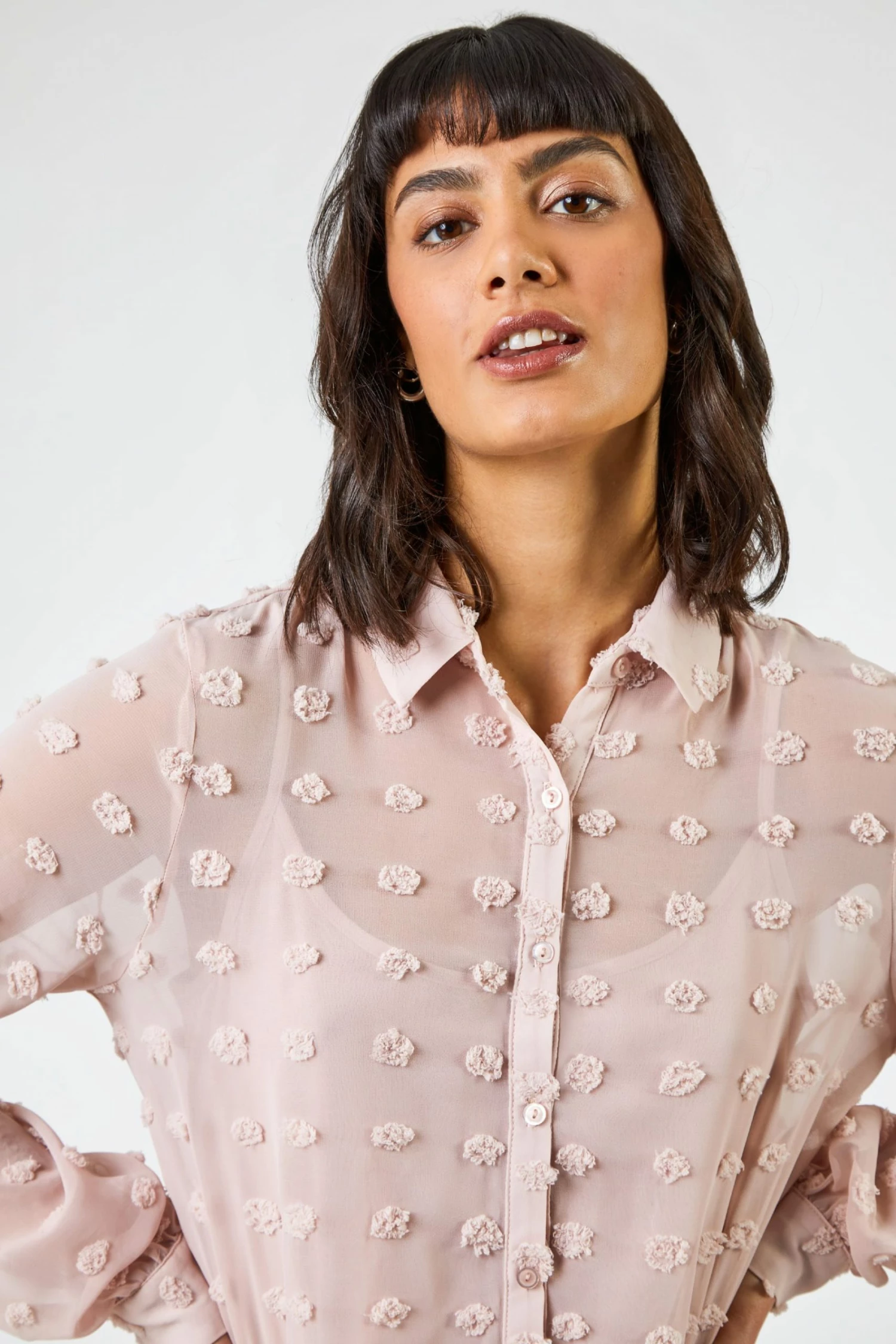 Roman Powder Pink Textured Spot Button Up Blouse 6 Roman Powder Pink Textured Spot Button Up Blouse - Image 4