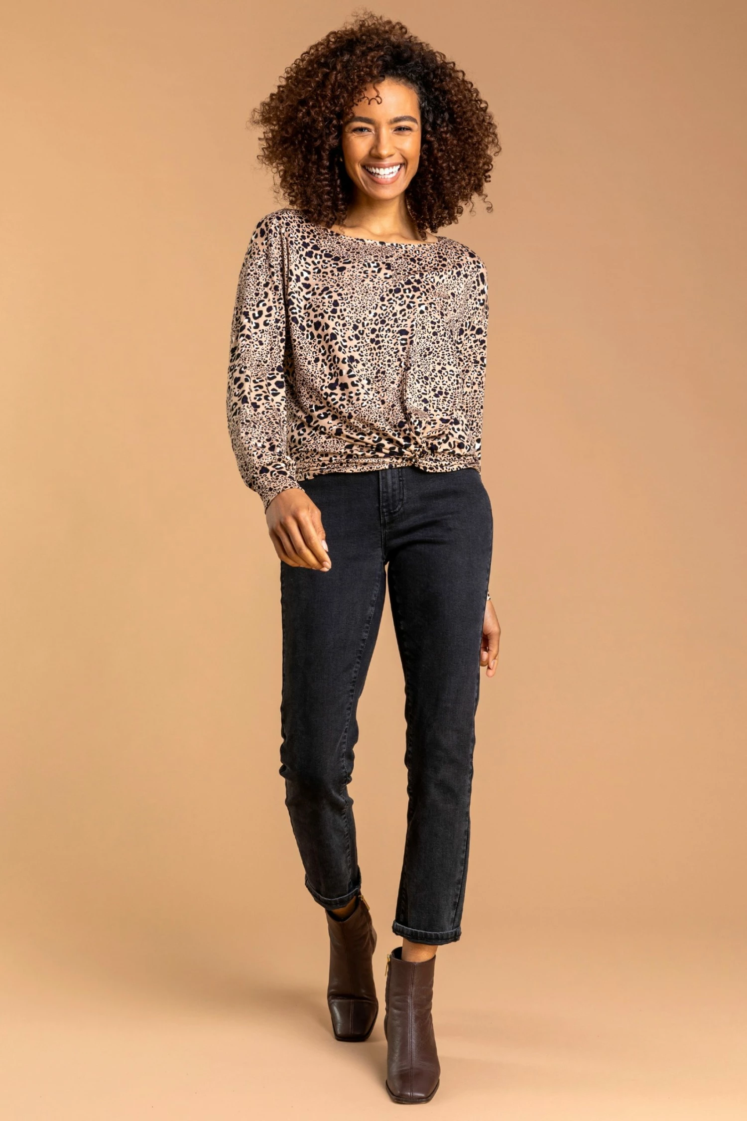 Roman Brown Animal Print Twist Detail Top 4 Roman Brown Animal Print Twist Detail Top - Image 2