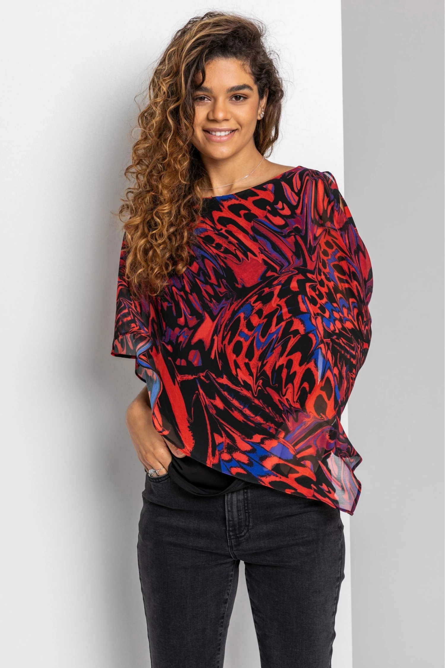 Roman Red Abstract Butterfly Print Overlay Top 3 Roman Red Abstract Butterfly Print Overlay Top
