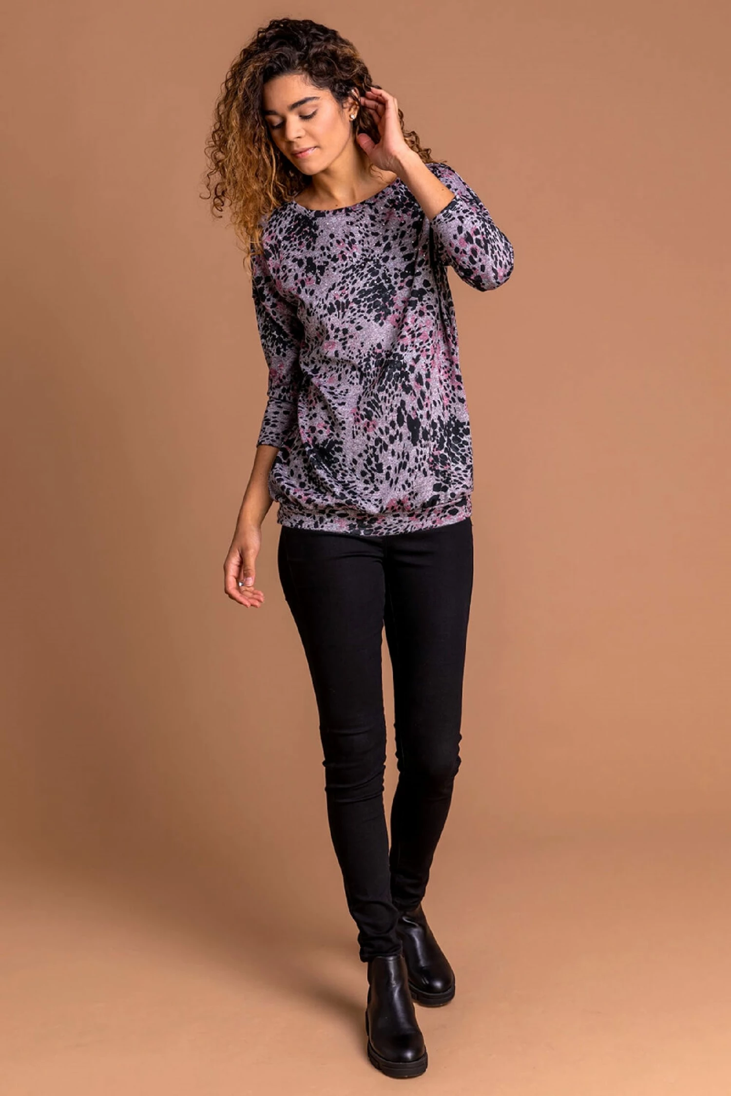 Roman Pink Animal Print Embellished Blouson Top 5 Roman Pink Animal Print Embellished Blouson Top - Image 3
